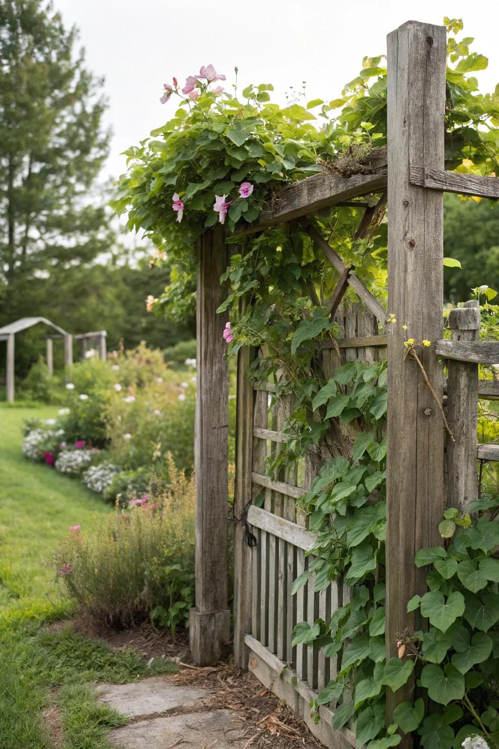 Trellis fences support and showcase climbing plants.