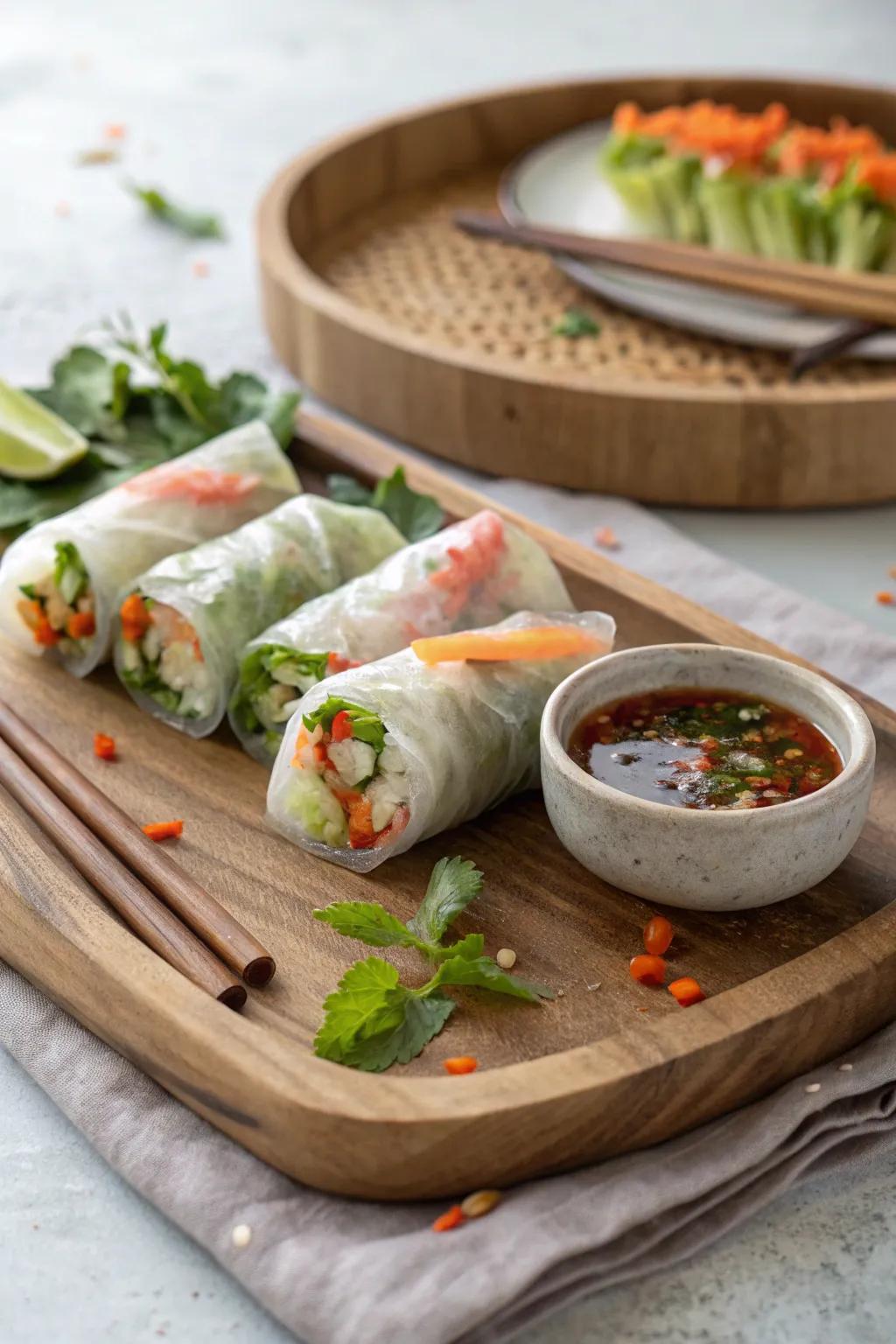 Enjoy the crunch and freshness of homemade rice paper summer rolls.