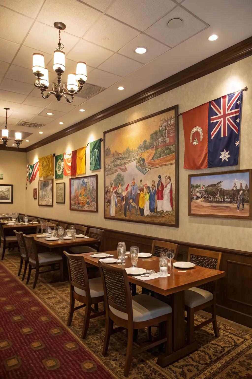 Paintings of unity sparking conversation in the dining room.