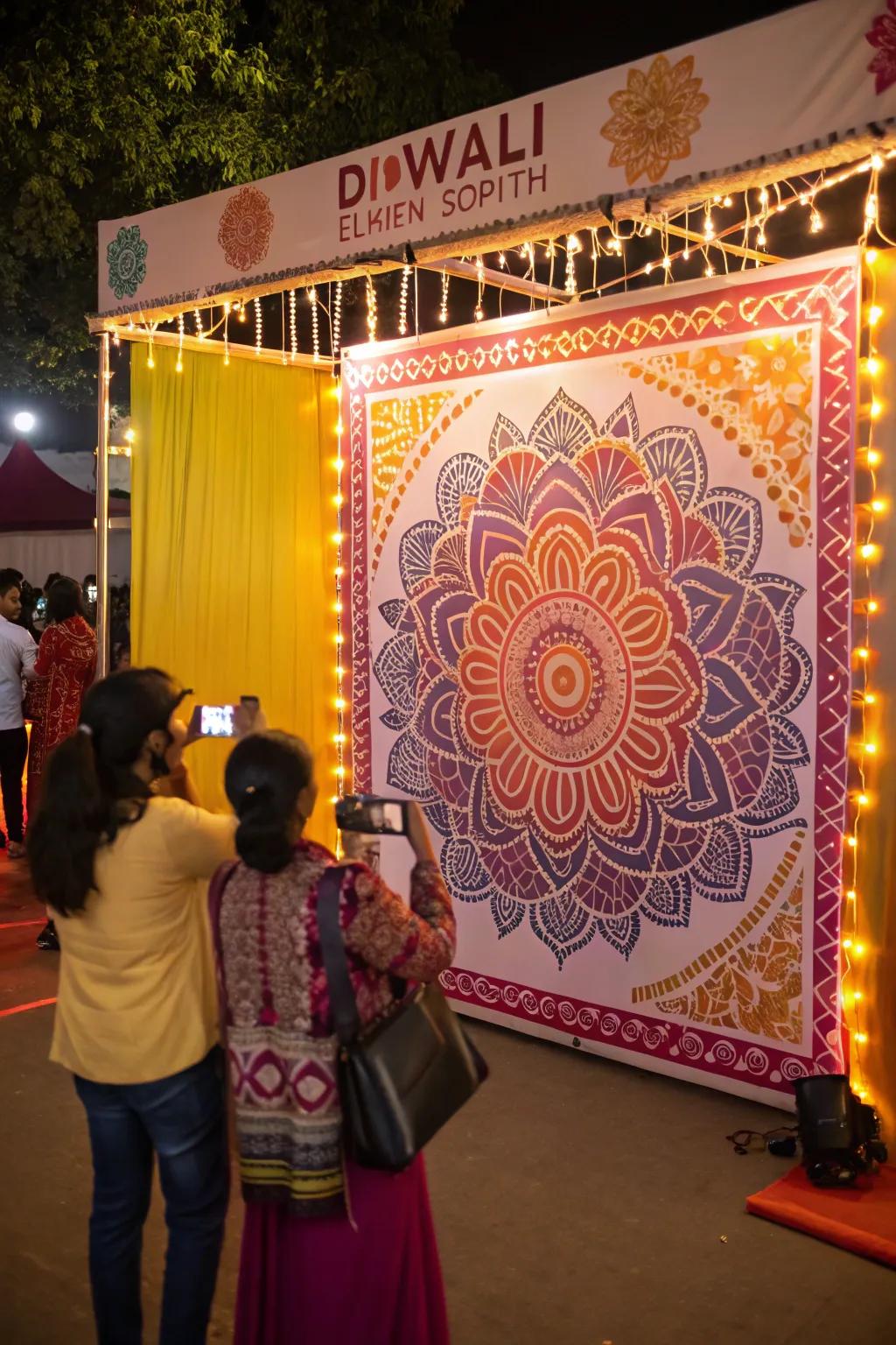 Artistic mandala patterns adding a spiritual touch to the booth.