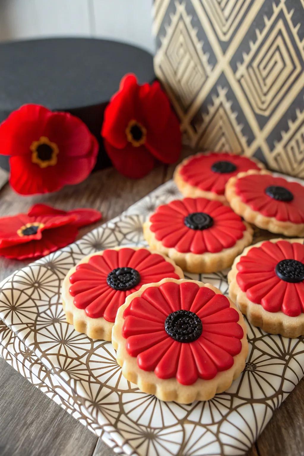 Vintage poppy cookies for a bold, artistic touch.