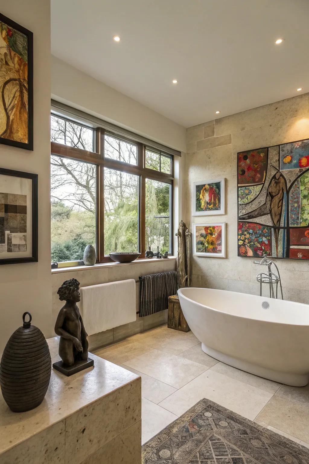 Art brings personality and inspiration to an ensuite.