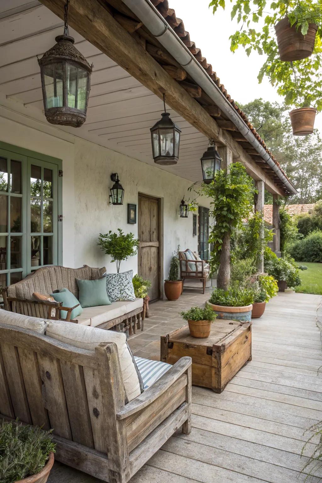 Create a cozy and charming rustic retreat on your patio.