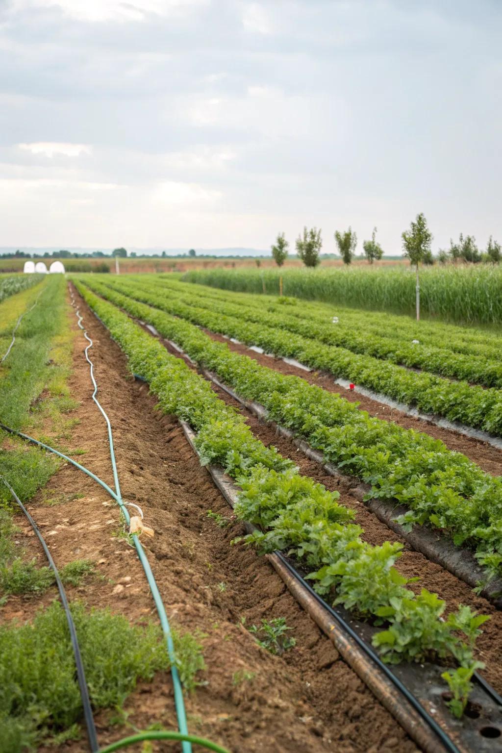 Drip irrigation system ensuring water efficiency and healthy plant growth.