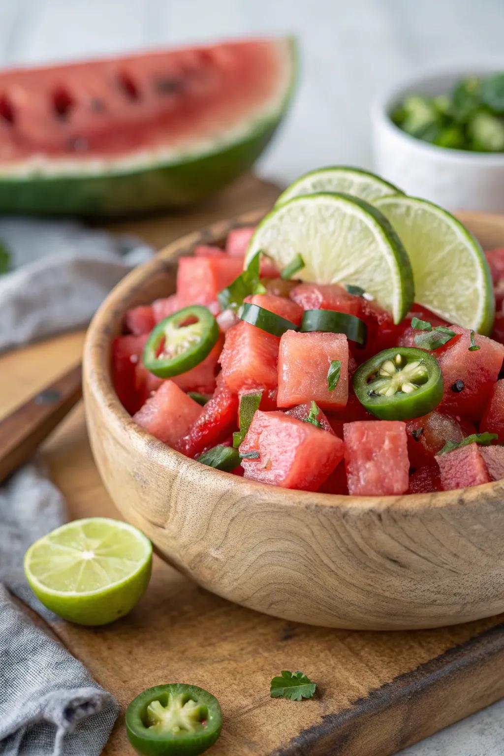 Spicy watermelon salad, a refreshing twist with a kick.