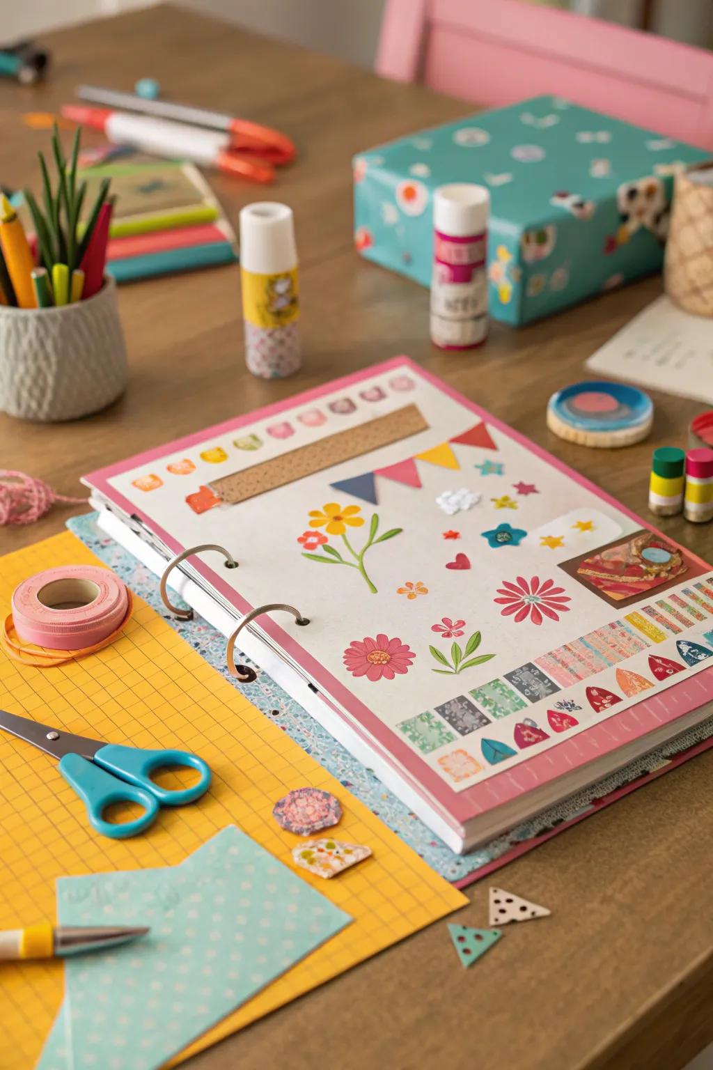 Handmade stickers add a personal touch to folders.