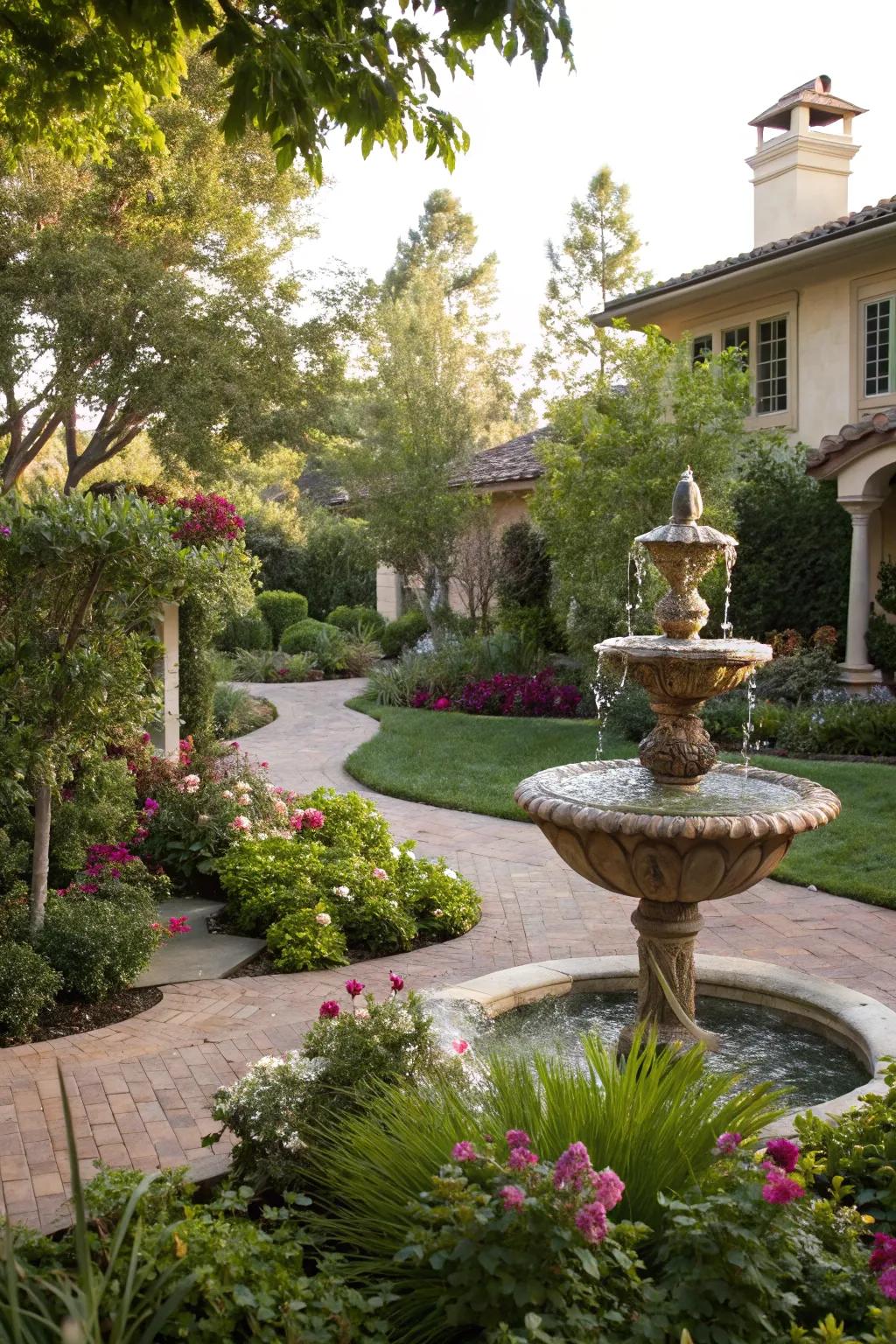 A water feature adds tranquility to your home's entrance.