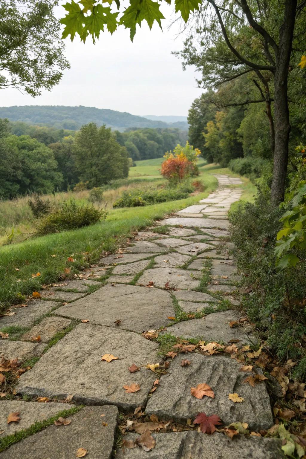 Quarry stone pavers provide a rugged and natural walkway.