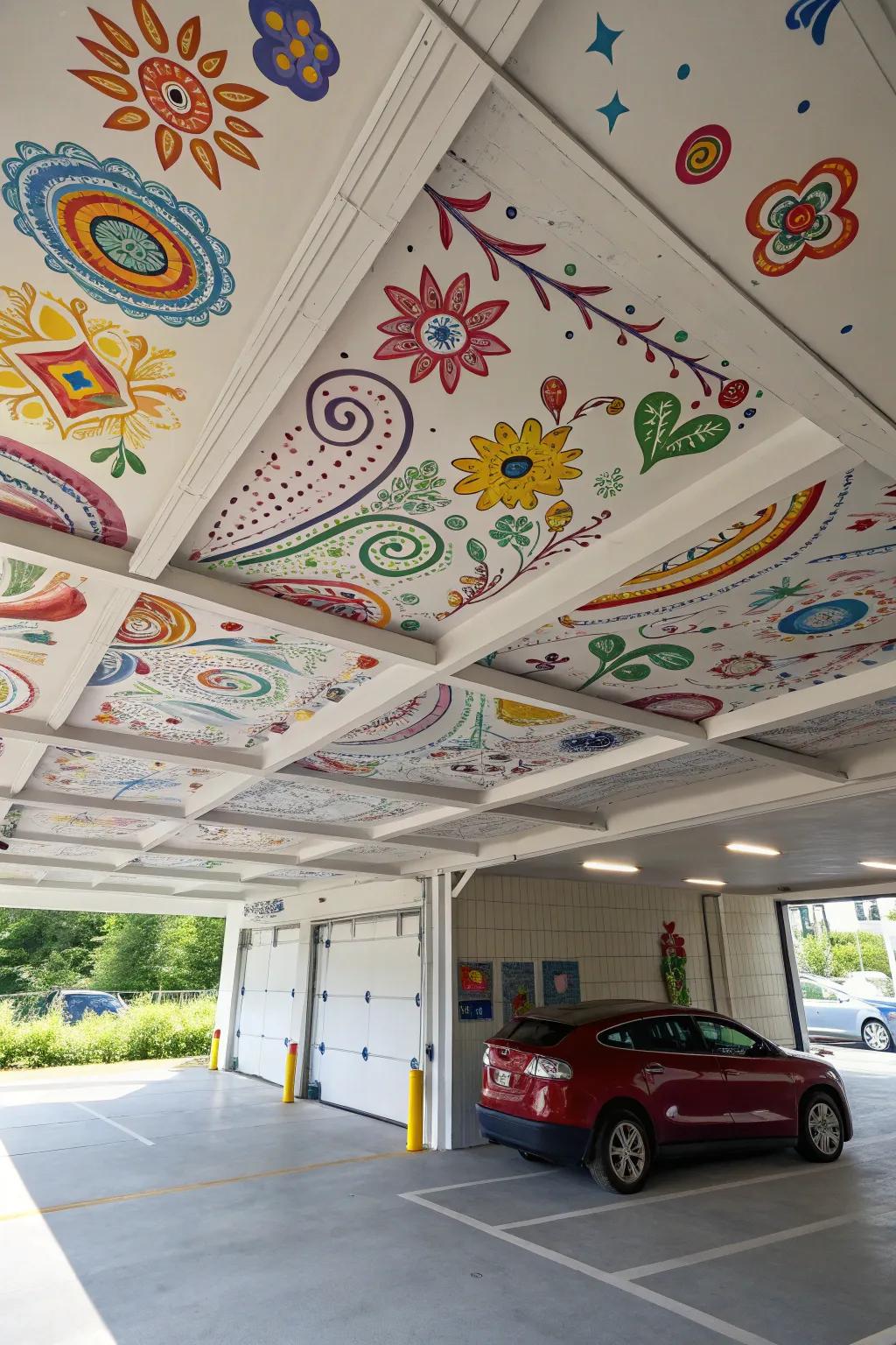 Painted patterns bring fun and creativity to your garage ceiling design.