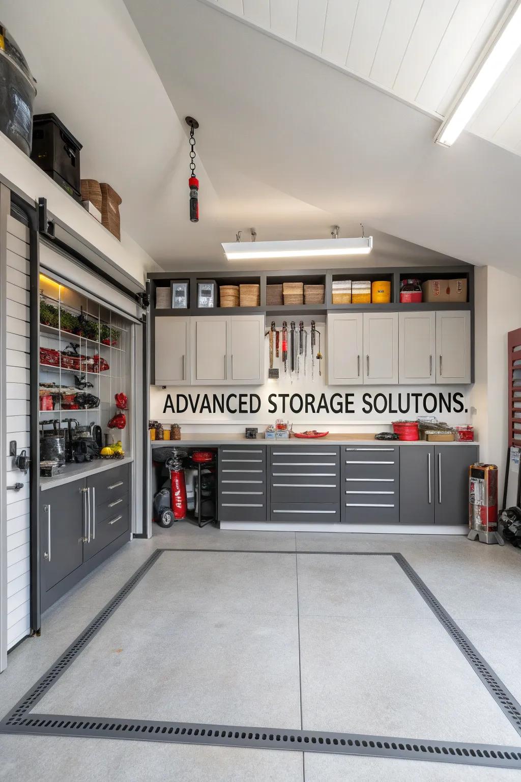 A garage transformed with smart storage solutions for ultimate organization.