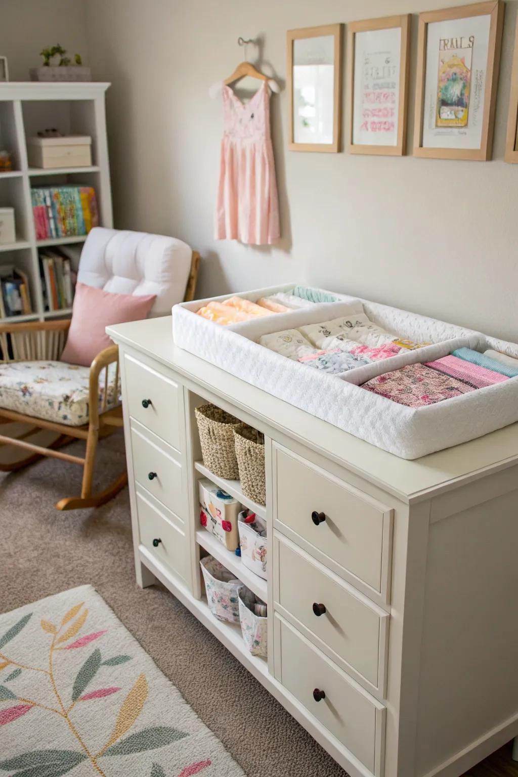 A multifunctional dresser offers convenience and space-saving.