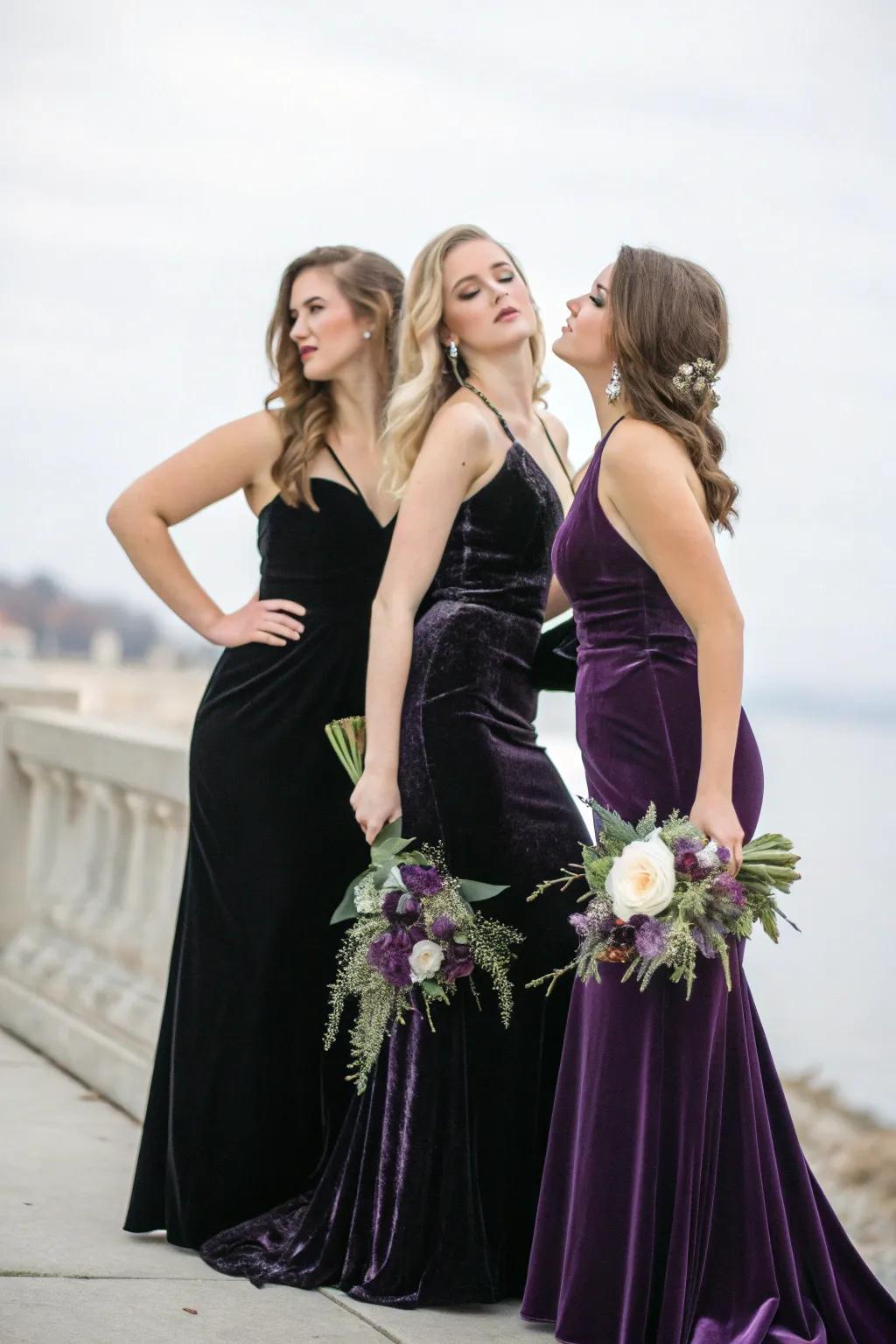 Gothic bridesmaid dresses add depth and drama.