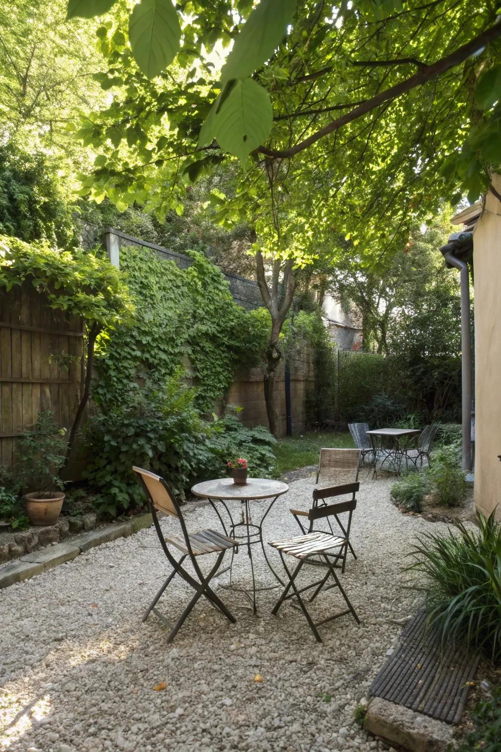 Gravel seating areas are both practical and inviting.