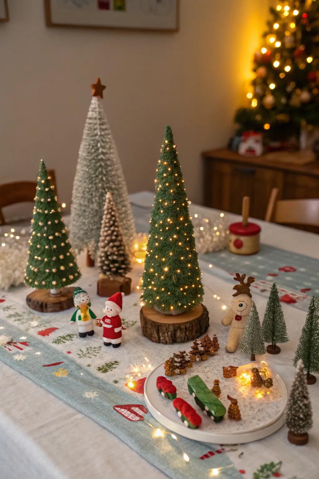 Add a touch of whimsy with miniature trees and figurines.