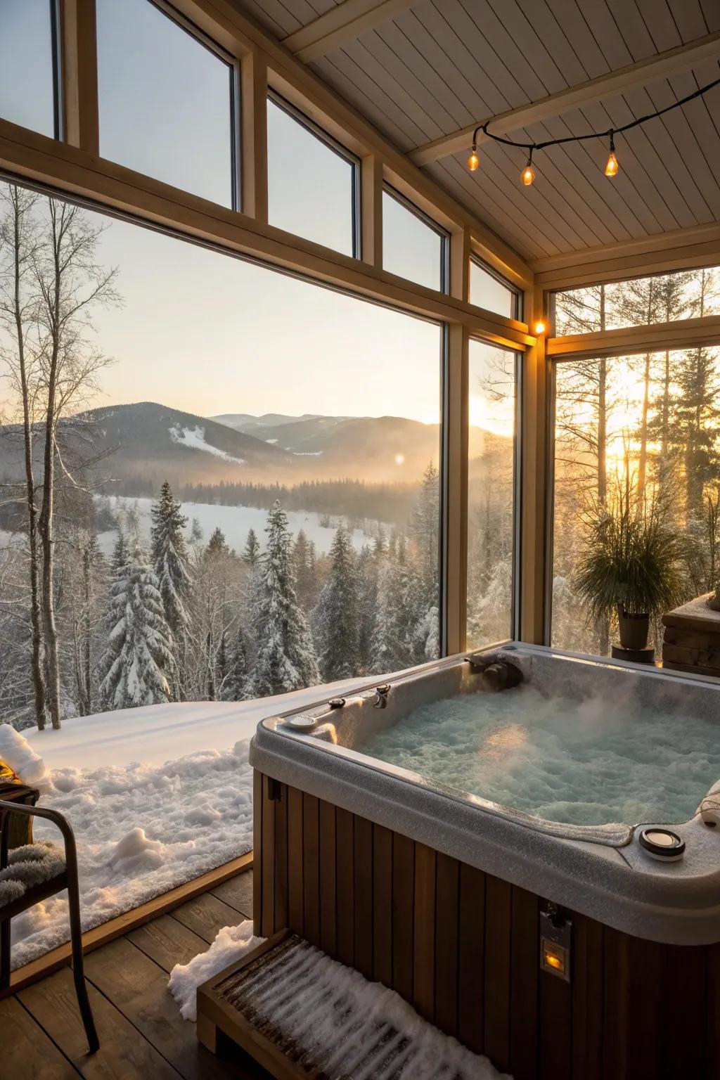 Enjoy your hot tub year-round with an insulated sunroom.