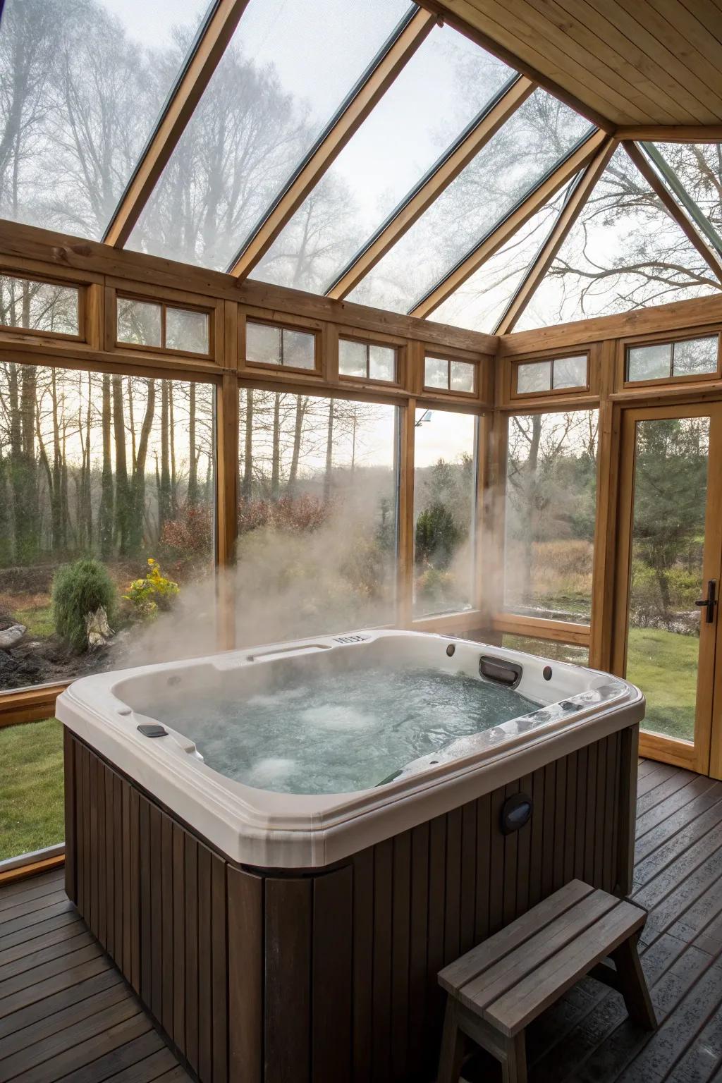 A seasonal enclosure for enjoying the hot tub year-round.