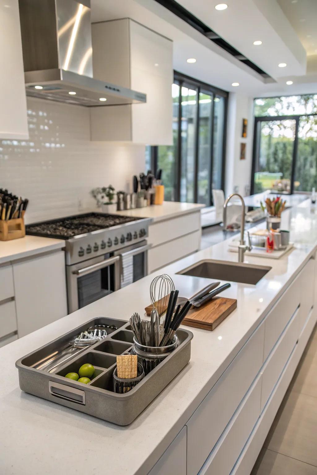 Countertop inserts delivering a minimalist storage solution.