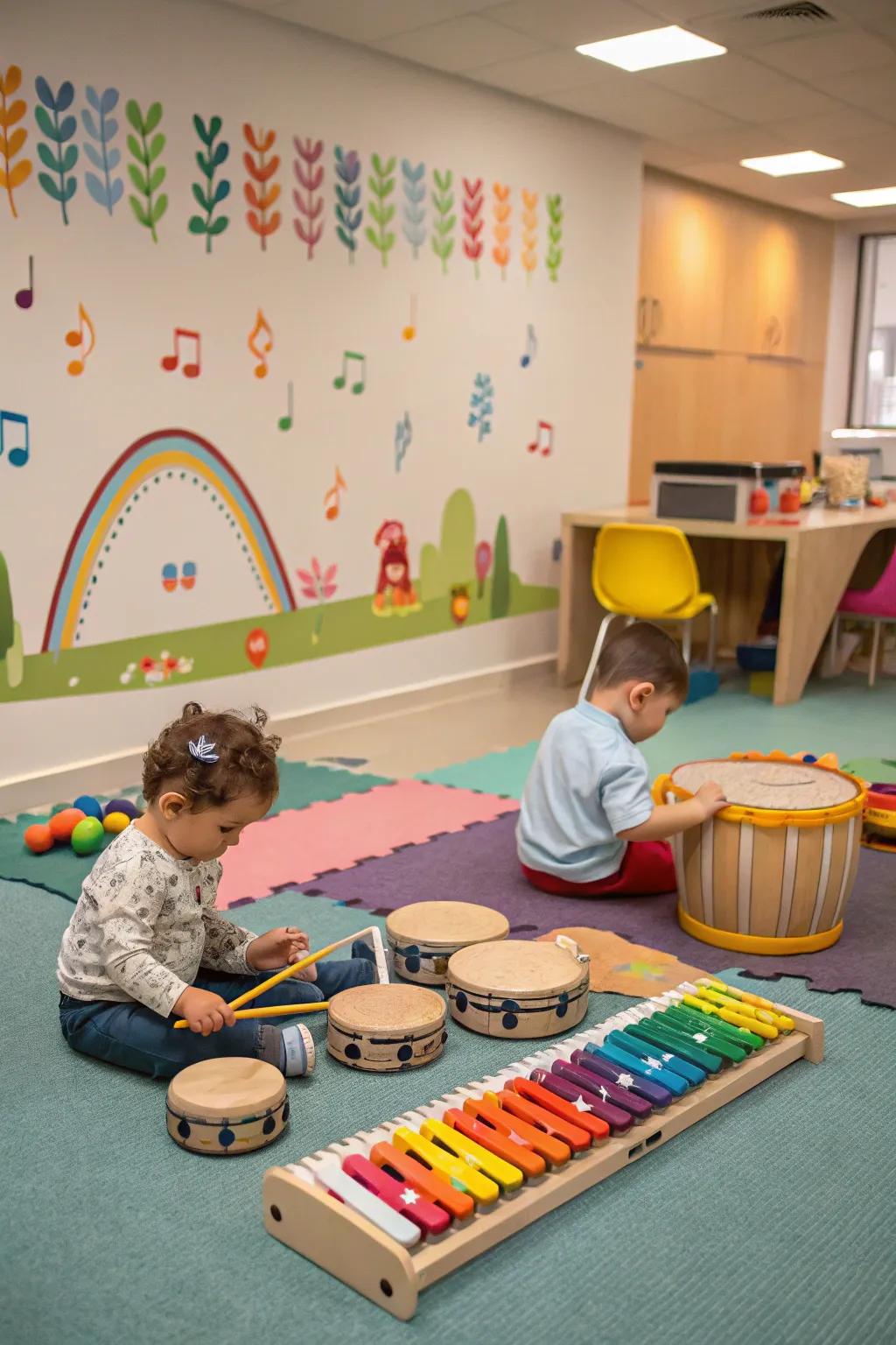 A harmonious musical classroom that fills the air with melody and rhythm.