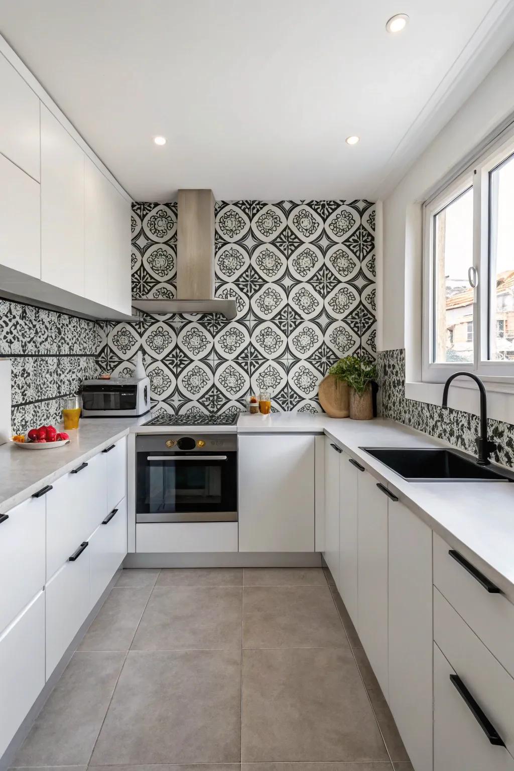 Monochrome tiles offer a sleek, understated elegance.