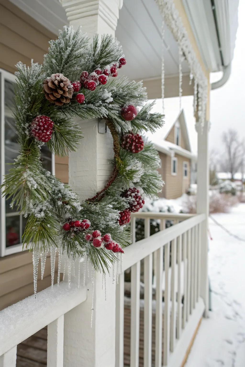 Frosted berries create a classic and festive winter wreath.