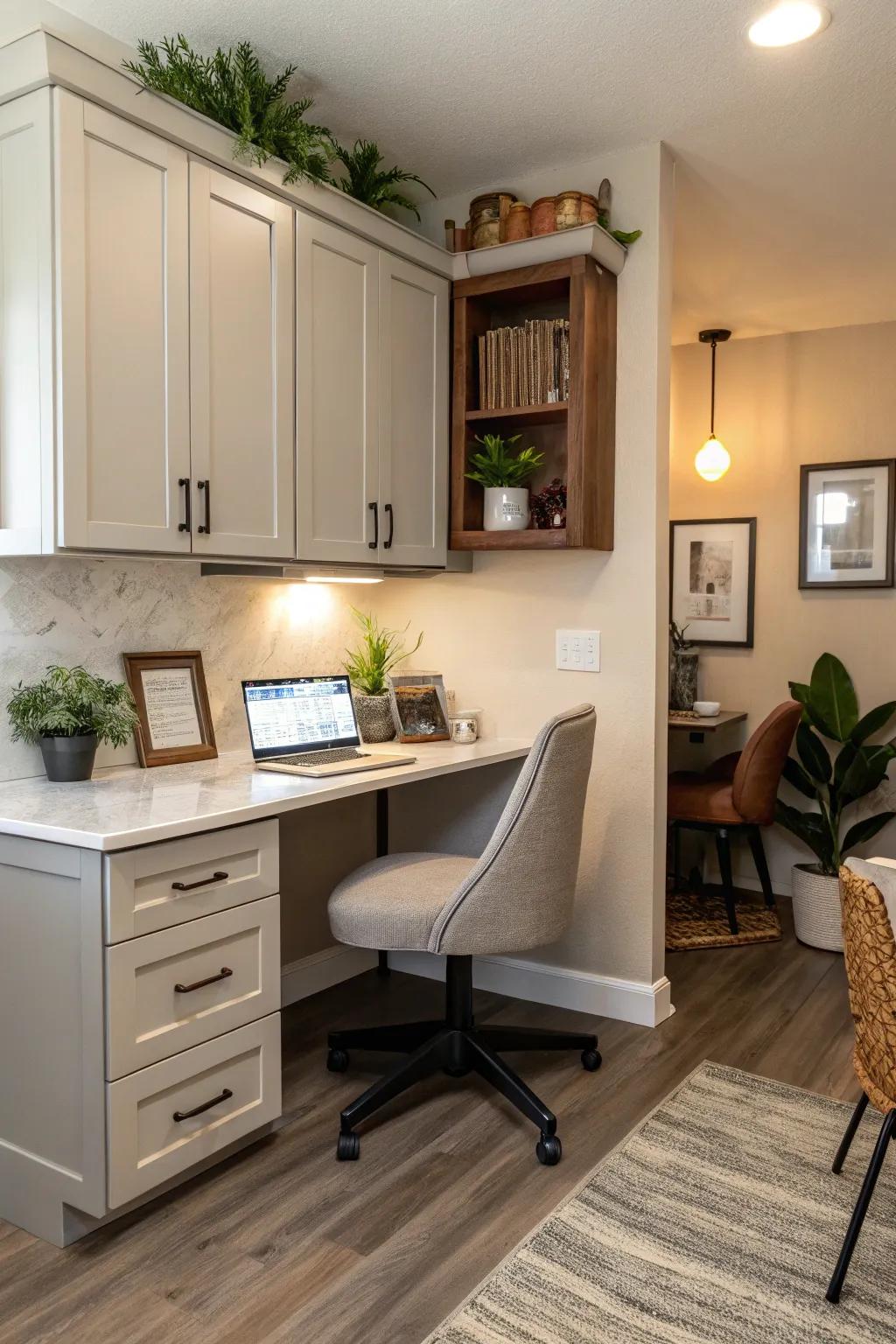 Awkward corners can be turned into charming and functional workspaces.