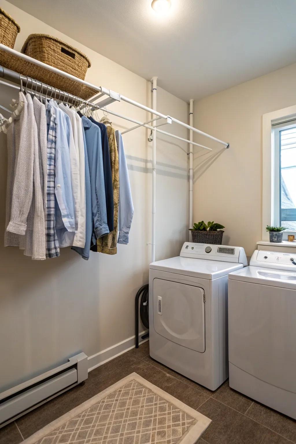 Adapt to any space with tension drying rods.