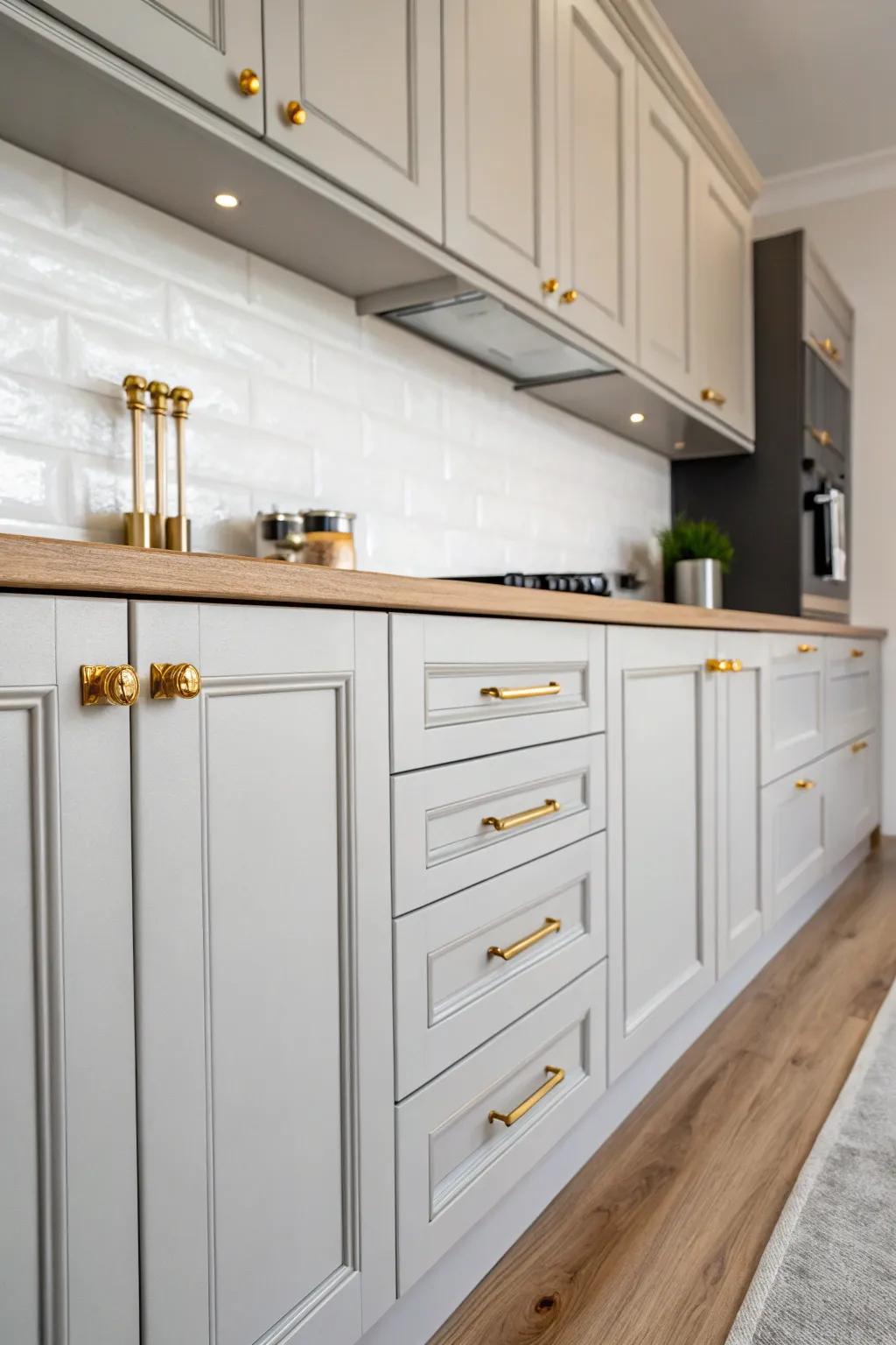 Gold hardware infuses elegance and luxury.