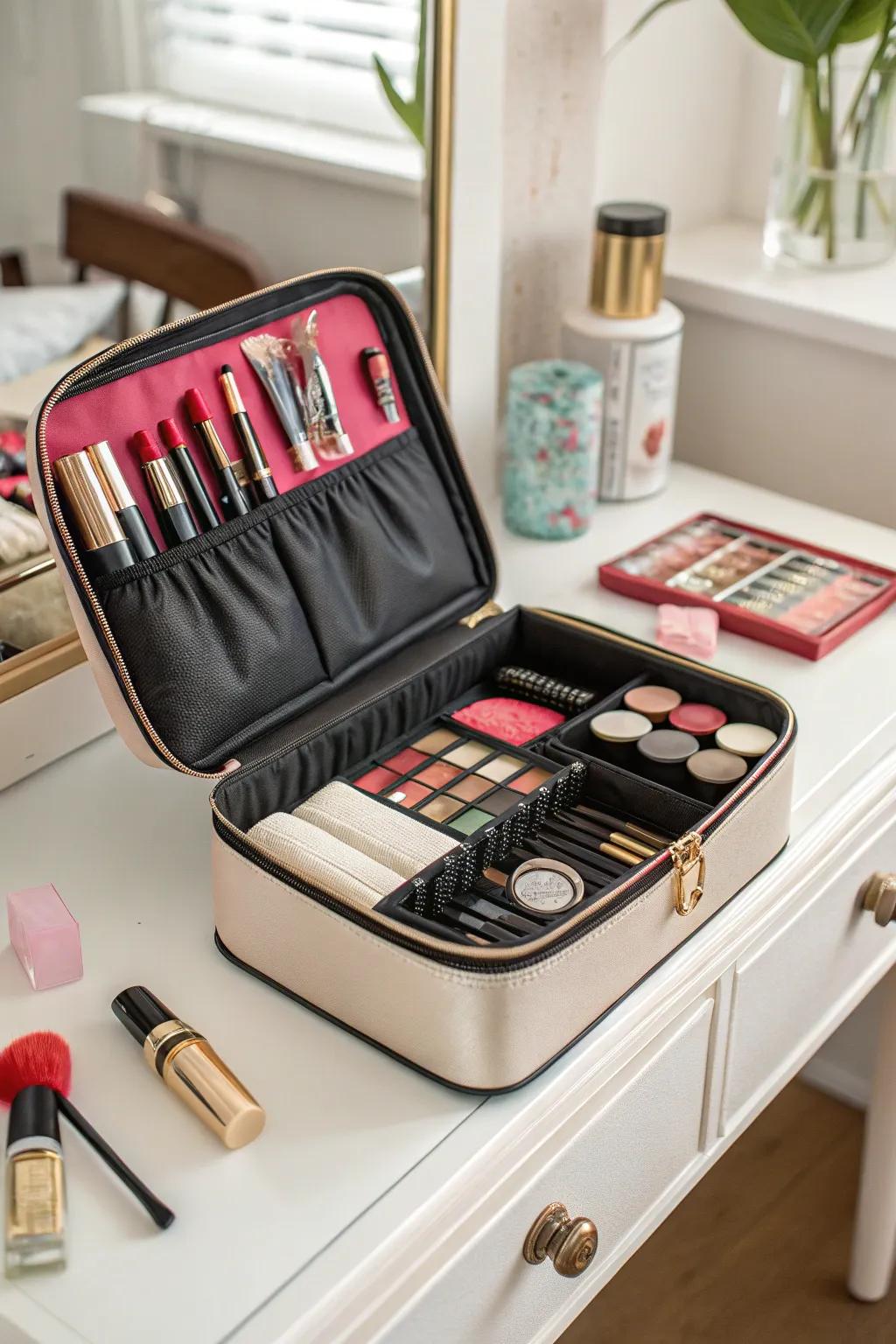 Stay organized on-the-go with a travel makeup bag.