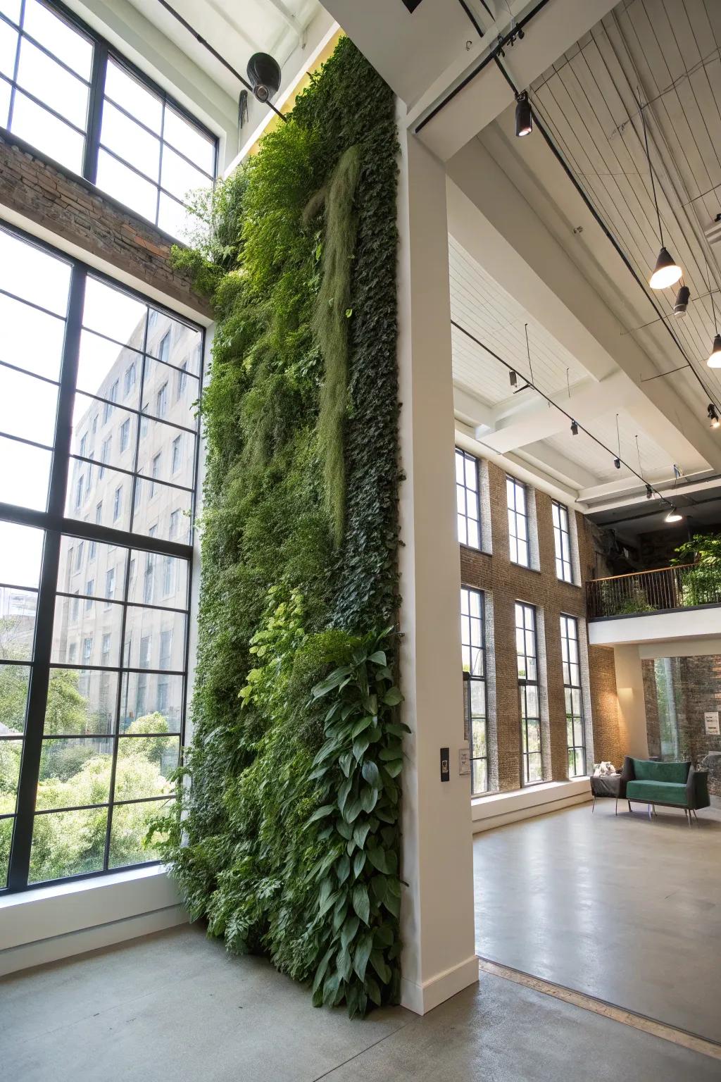 A vertical garden that brings a lush, natural element to a loft space.