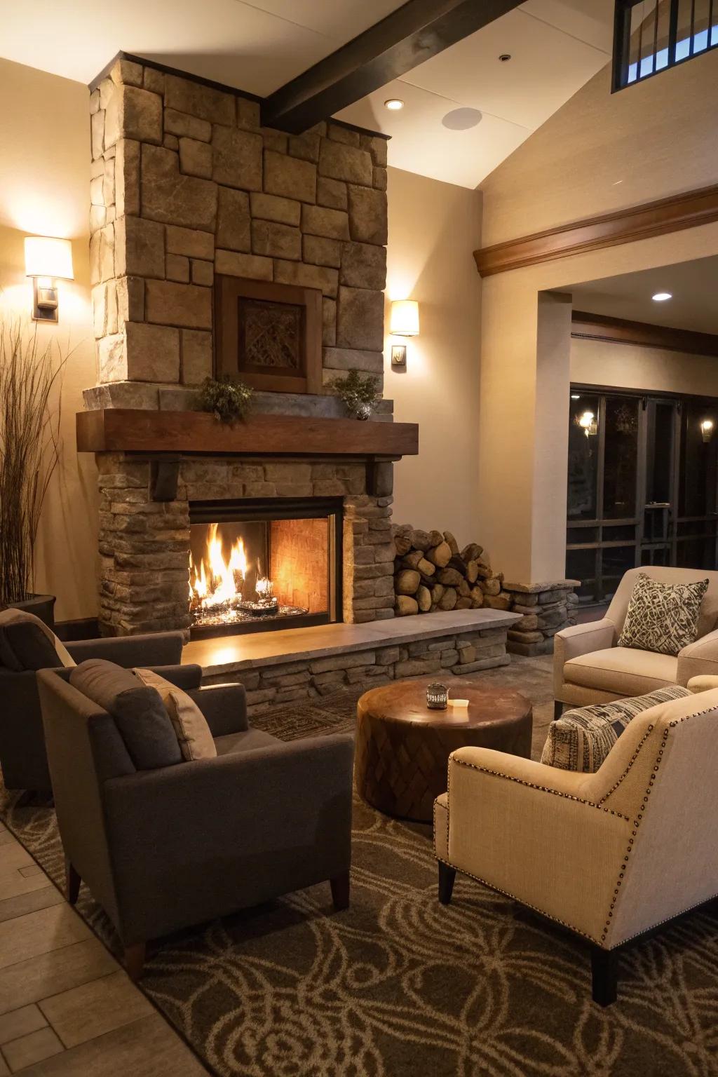 Fireplaces add warmth and serve as a charming focal point.