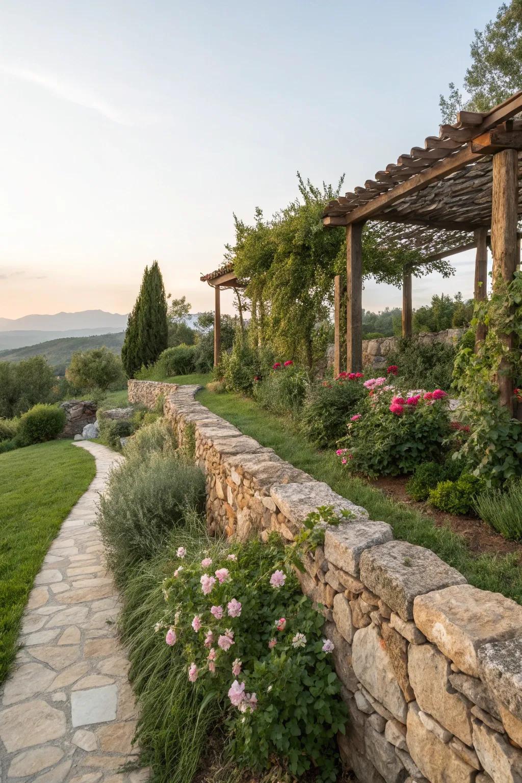 Stone walls offer structure and charm.