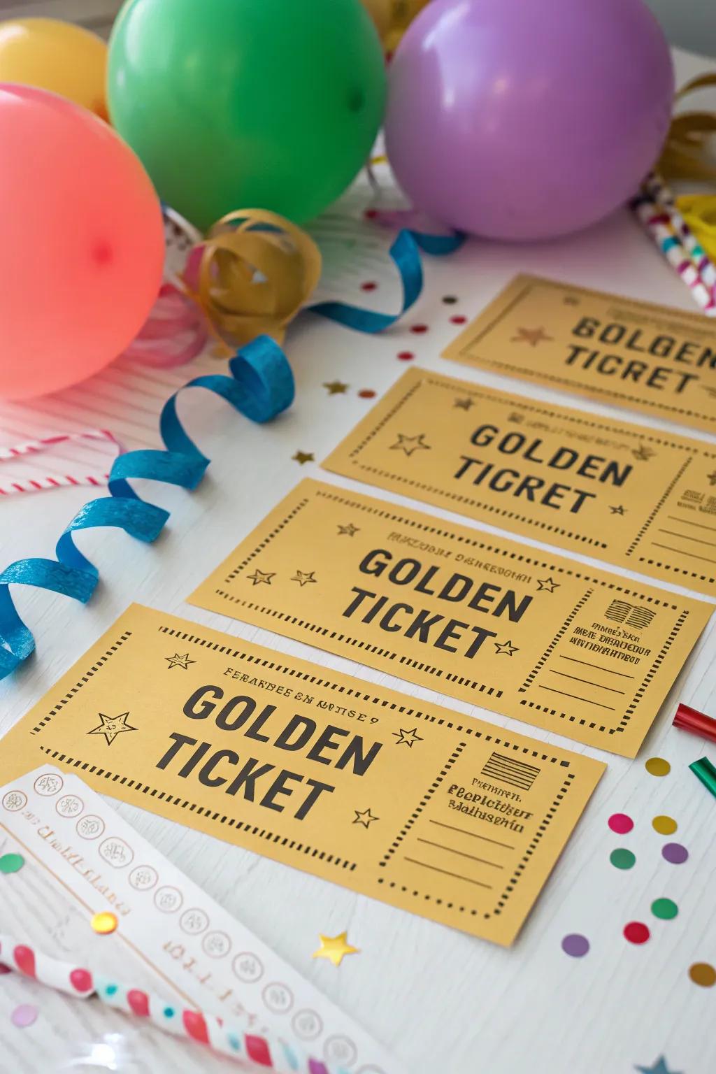 Golden ticket invitations that set the tone for an exclusive celebration.