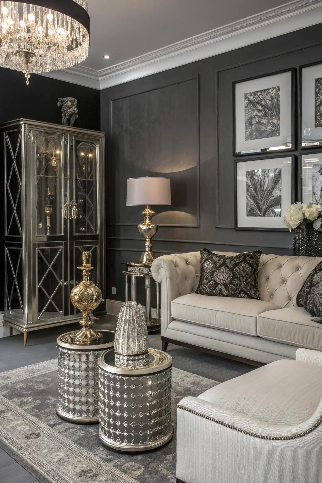 Metallic accents bring luxury and shine to the room.