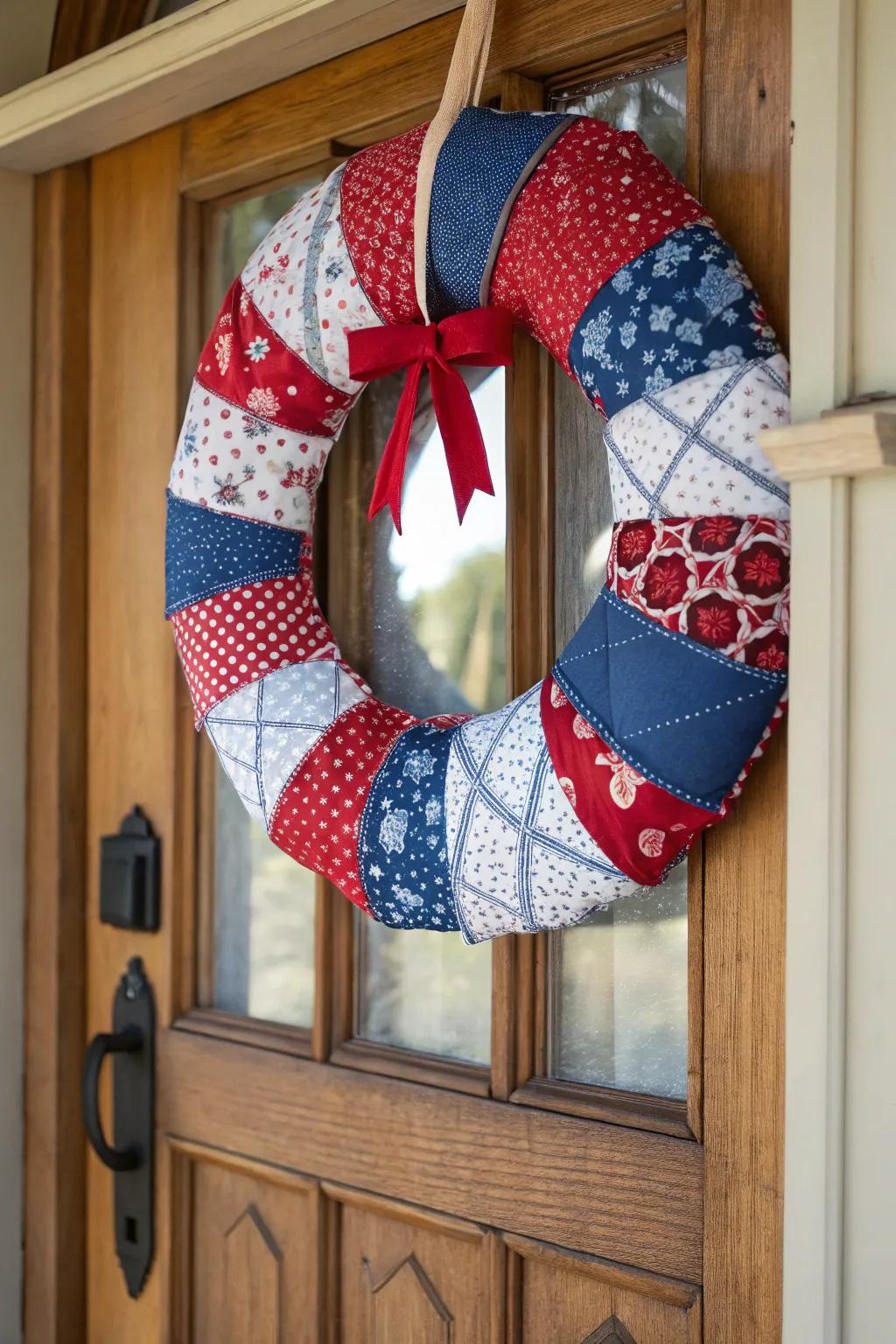 A vintage charm with a quilted fabric wreath.