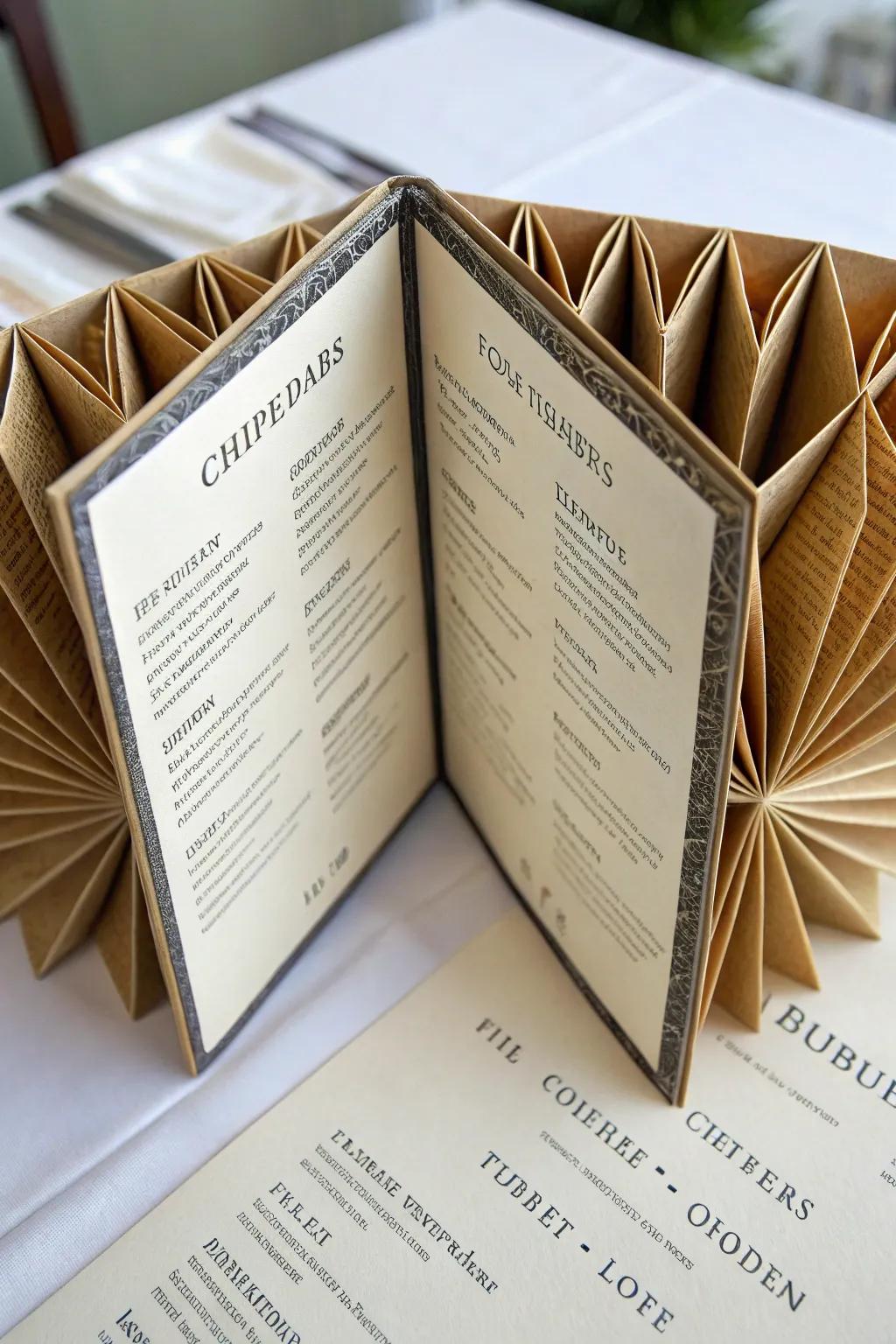 Innovative folding adds an element of surprise to the menu.