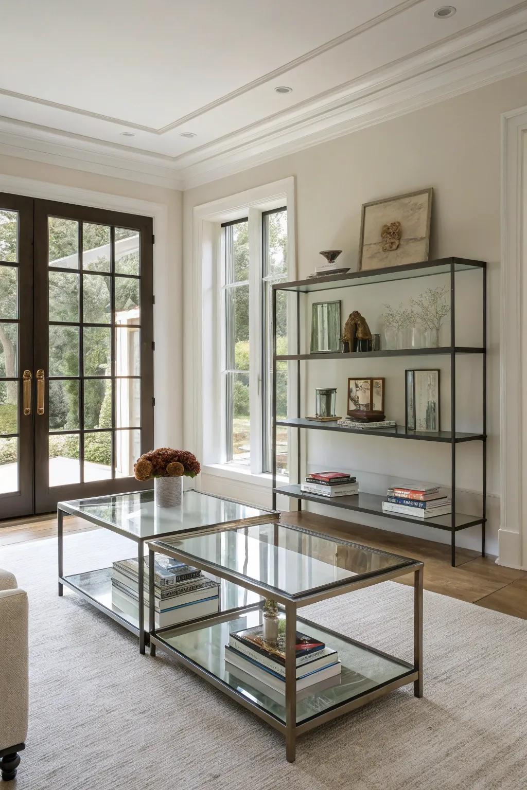 Glass elements maintain transparency and openness in minimalist spaces.