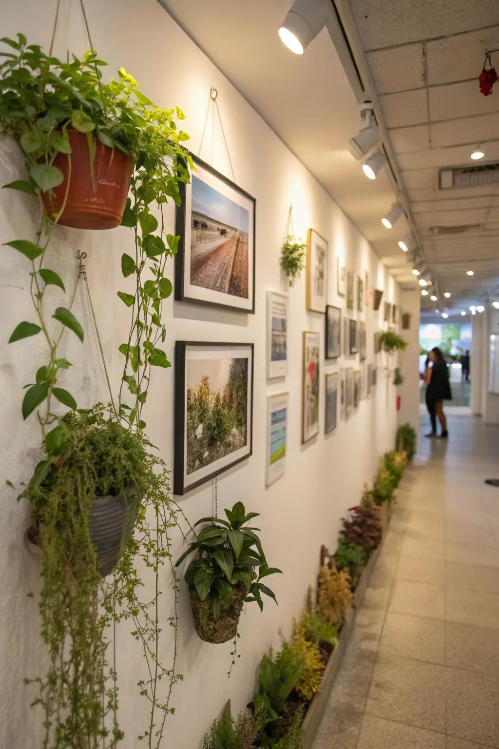 Greenery adds a fresh touch to the gallery wall.