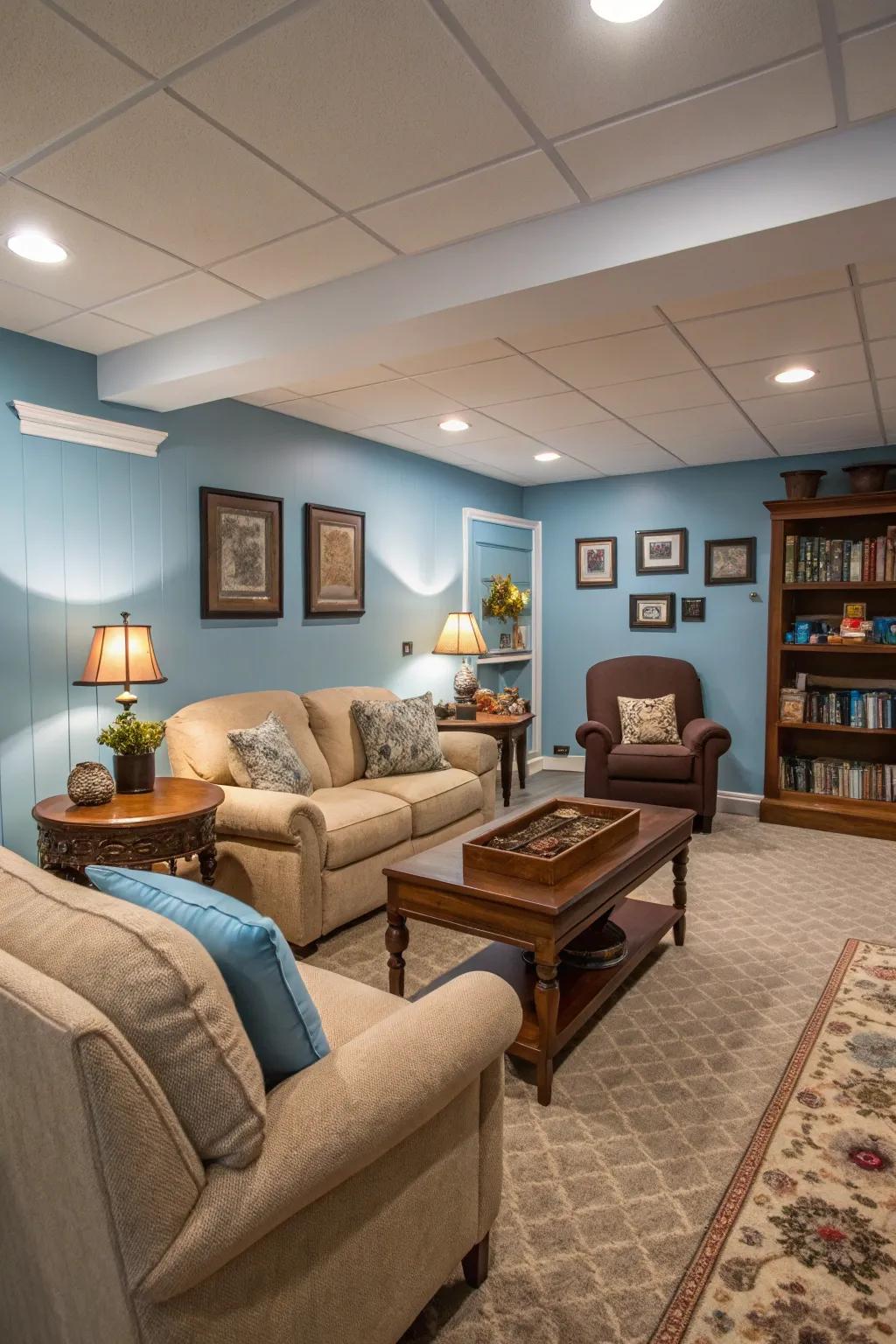 Soft blue offers a calming and inviting atmosphere.