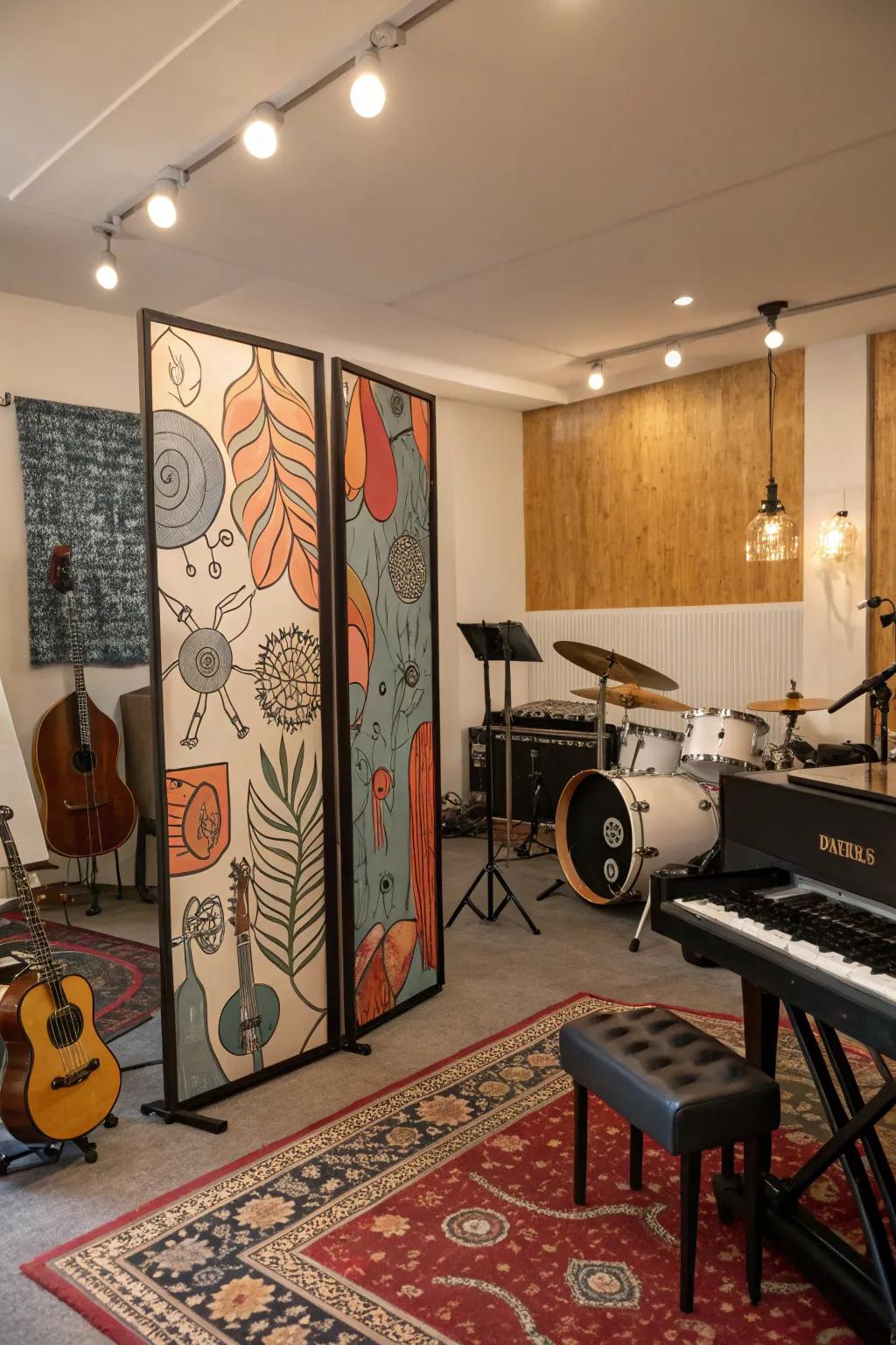 Room dividers help organize your music room into functional zones.