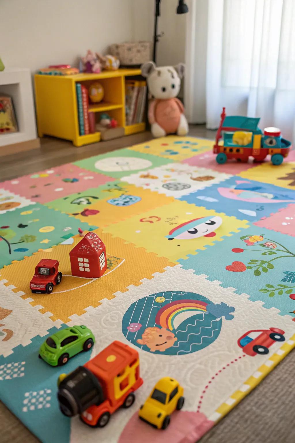 Play mats provide a vibrant and safe area for twins to explore.