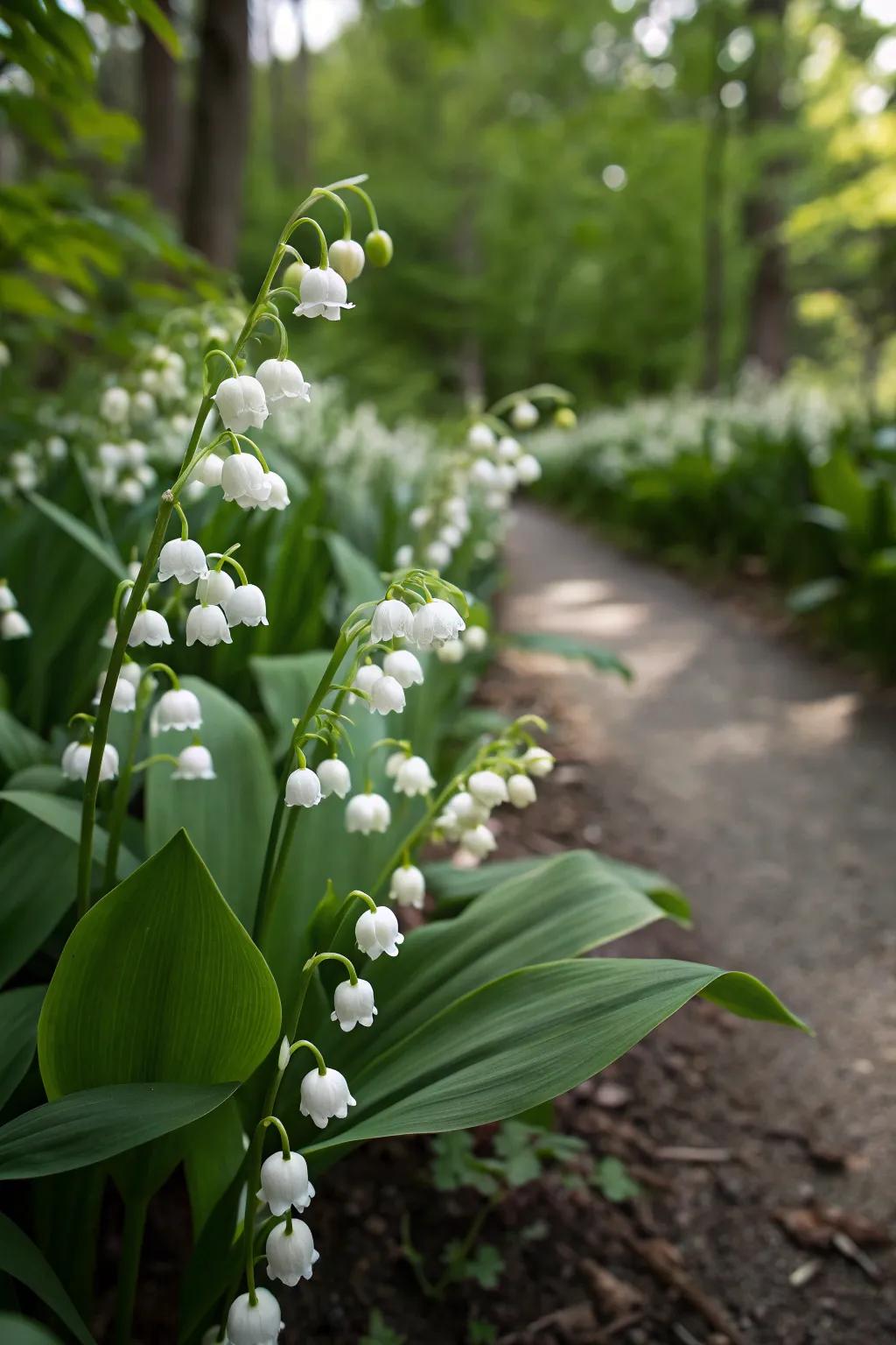 Lily of the Valley providing scented elegance with its delicate flowers.