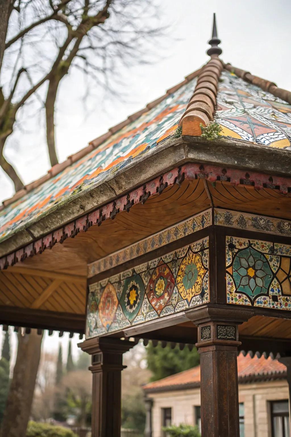 Mosaic tiles bring an artistic touch to canopy designs.