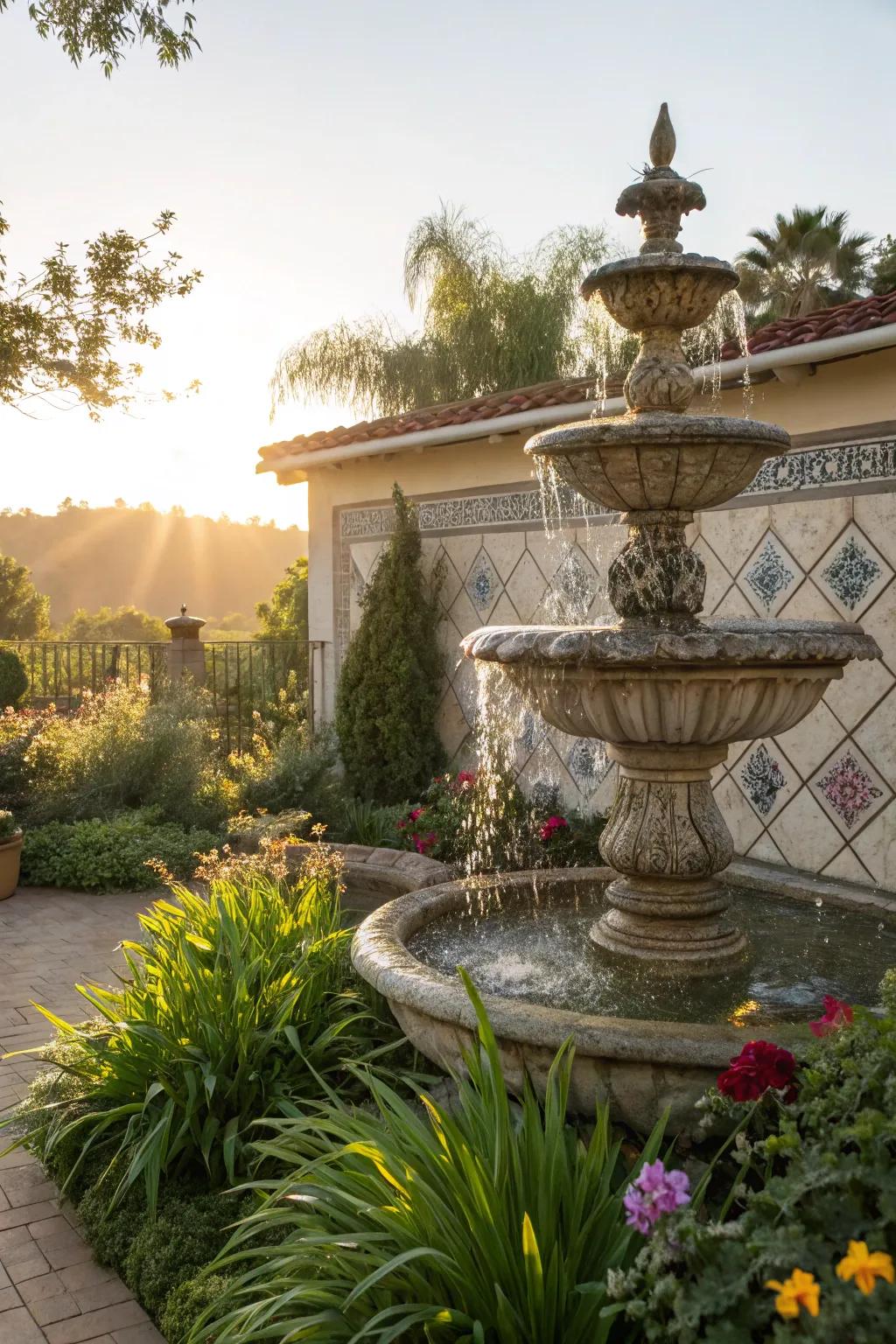 Solar-powered fountains offer an eco-friendly solution.