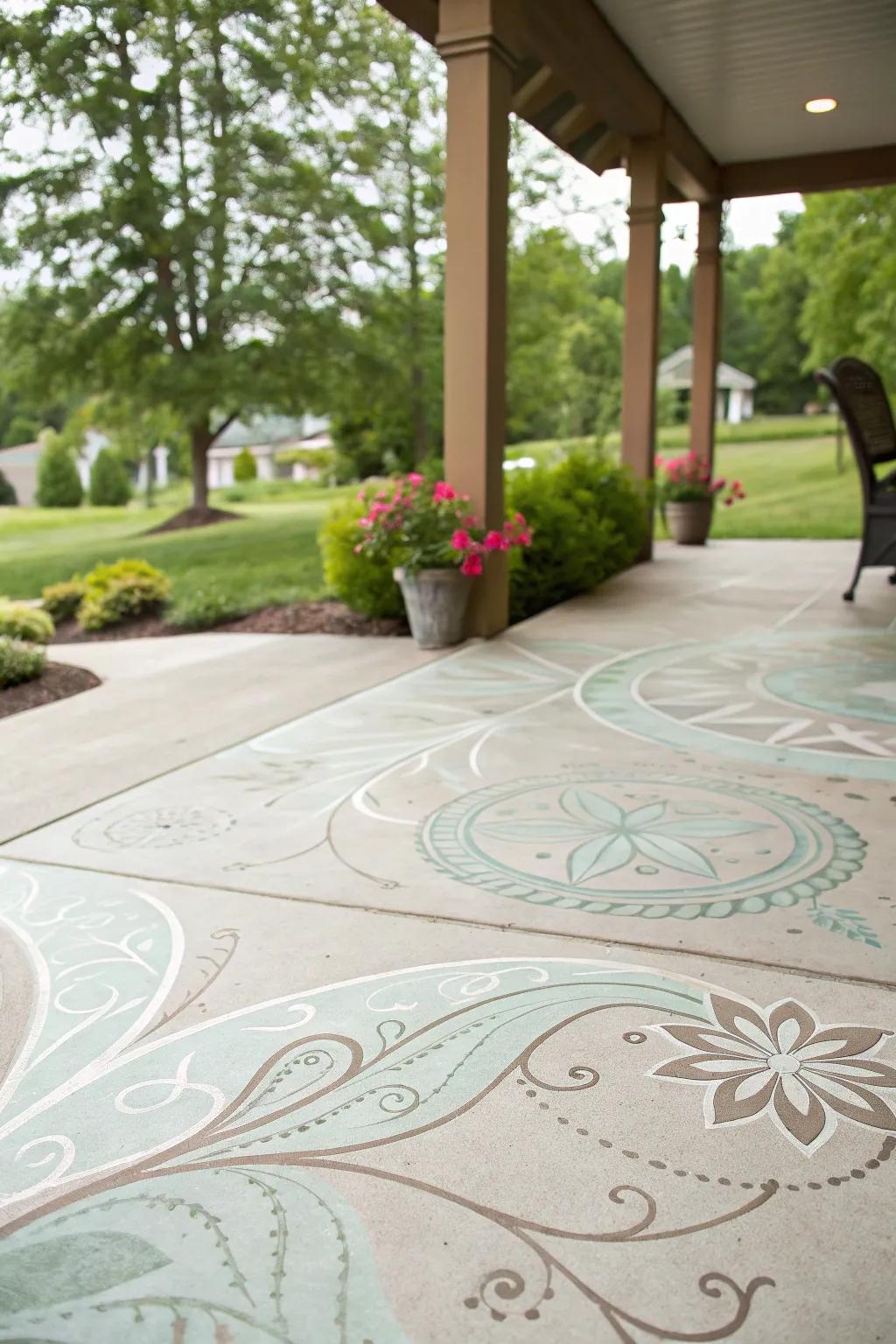 A Zen-inspired patio offers a peaceful retreat with its calming patterns.