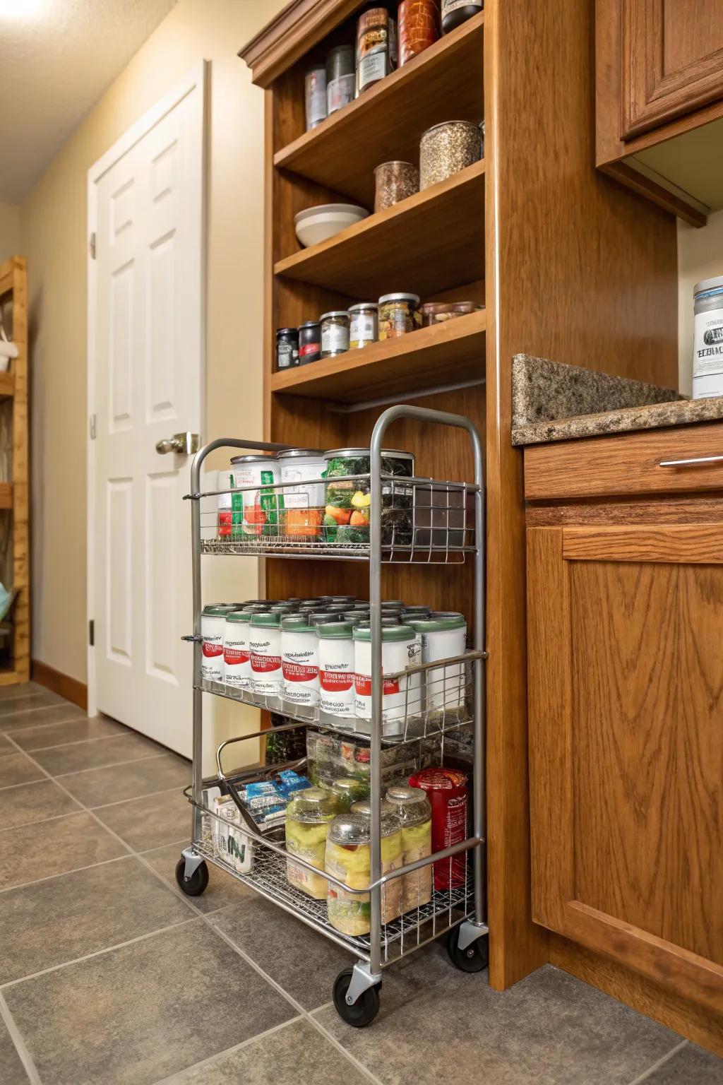 Rolling carts add mobility to your pantry storage.