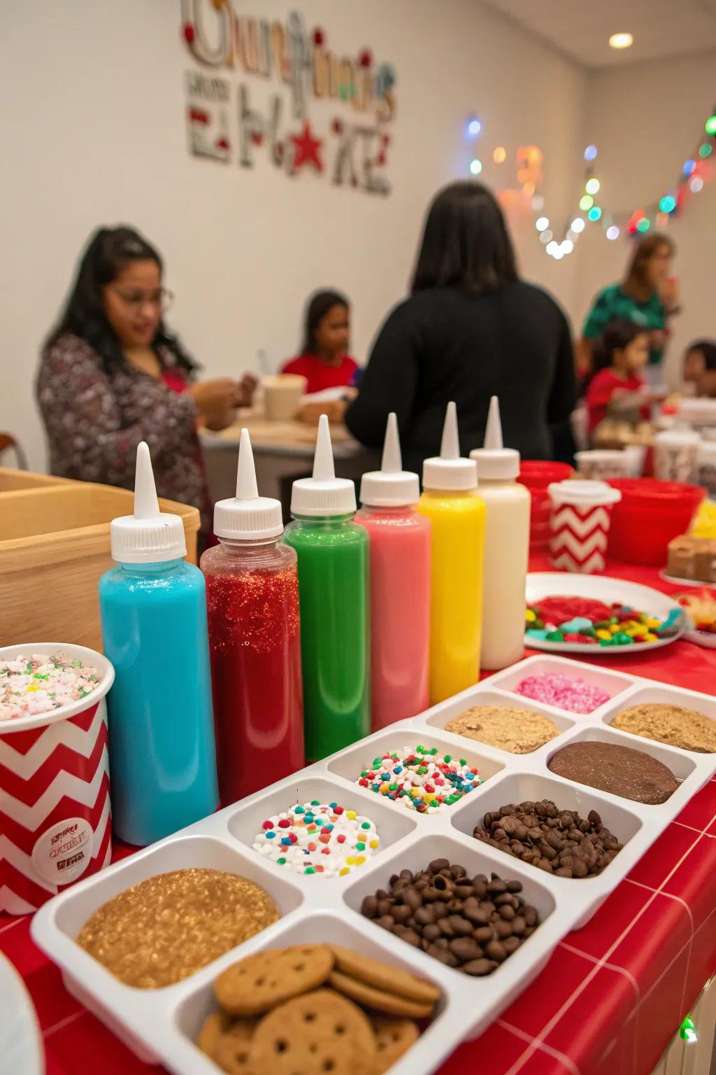 A themed cookie decoration station inviting creativity and fun.