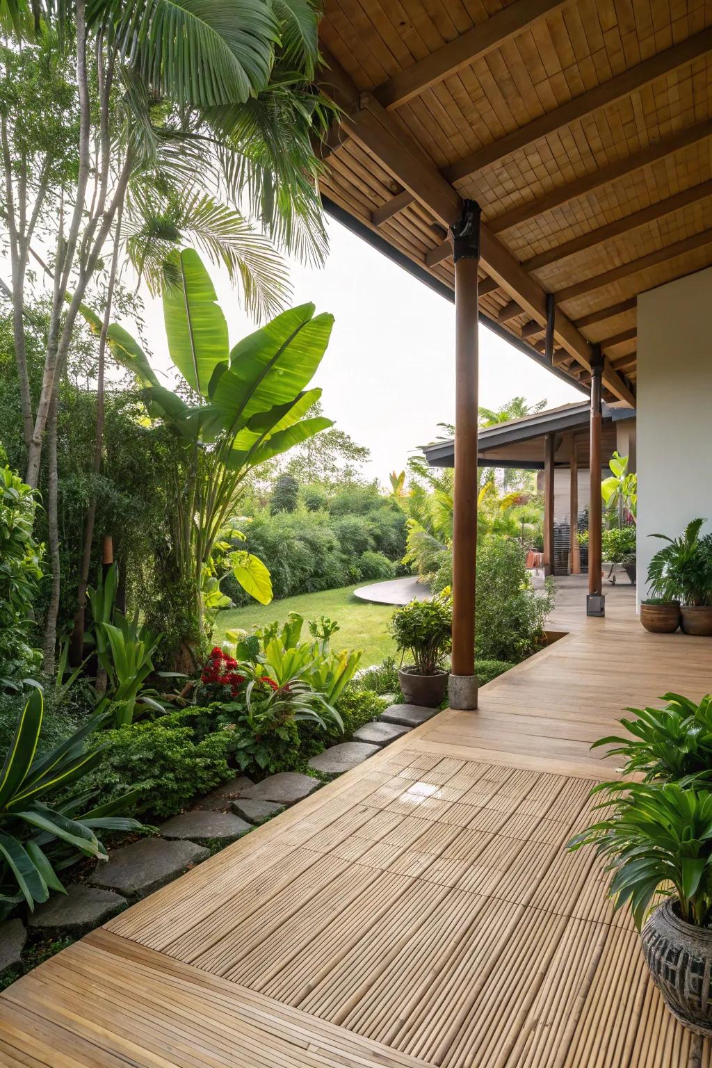 Create a serene atmosphere with bamboo flooring.