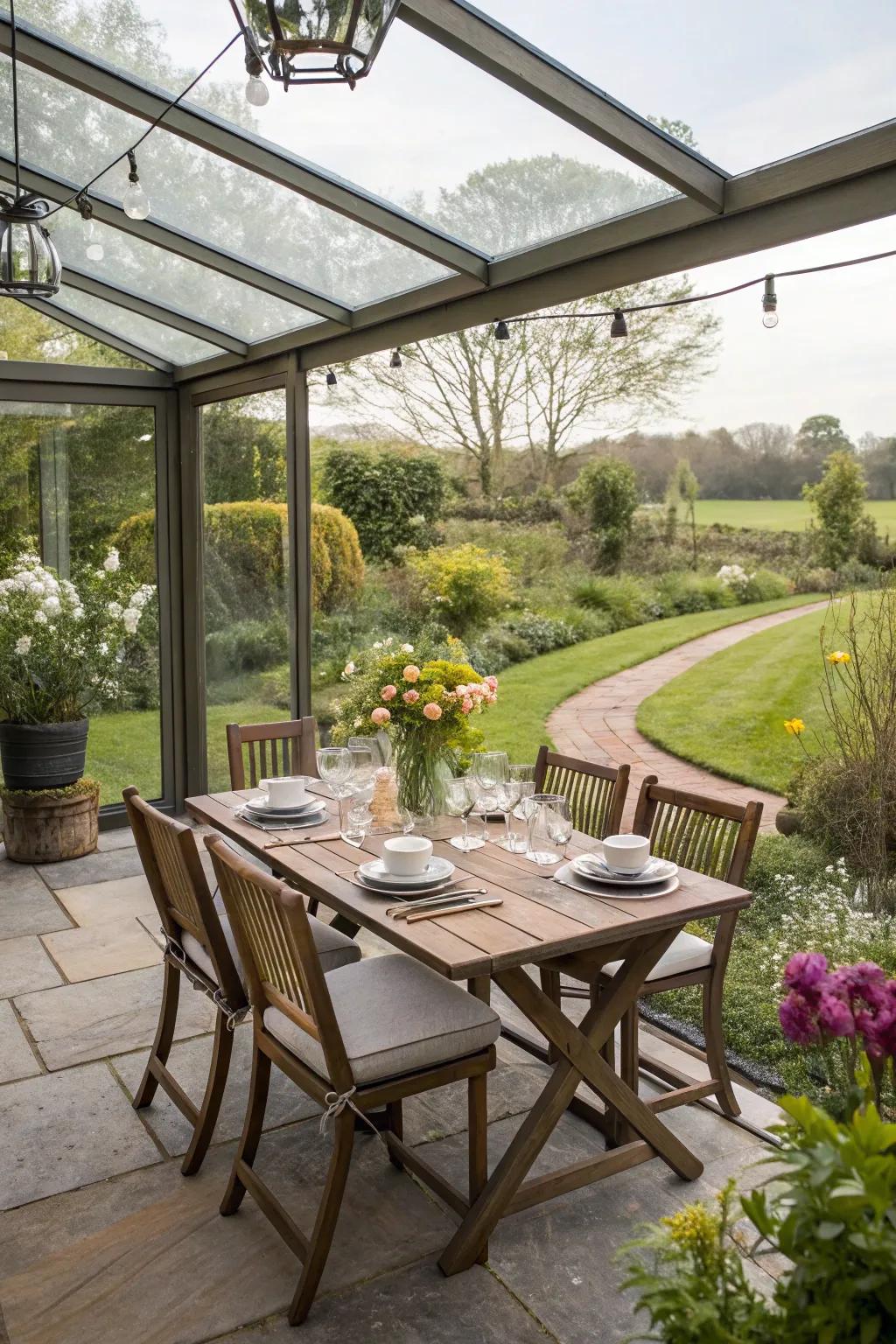 Dine with nature in a beautiful outdoor dining setup.