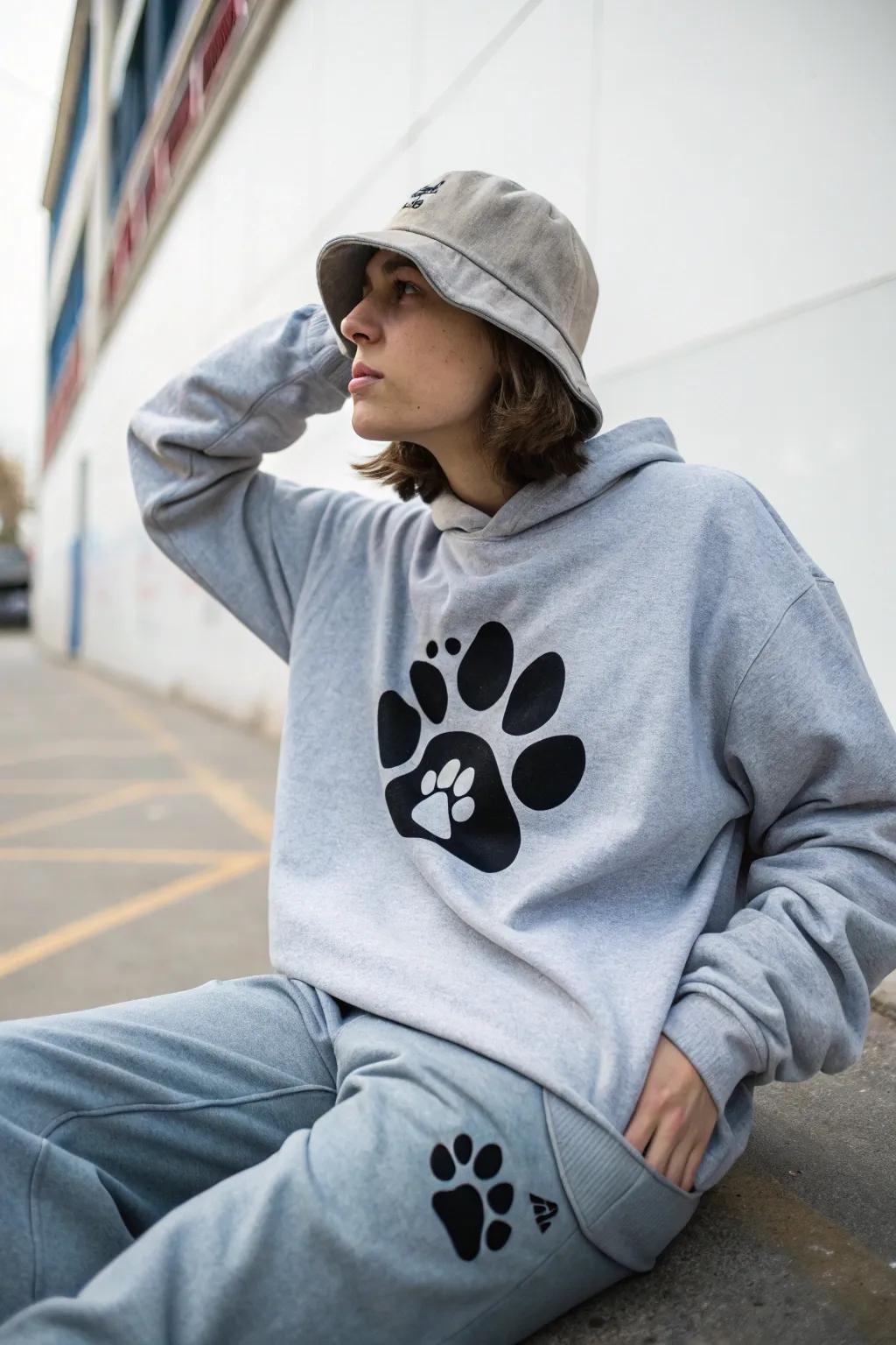 Comfy clothing with a personal paw print design.