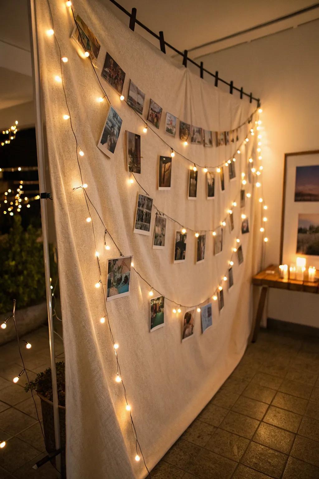 Backlit canvas with lights creates an artful gallery feel.